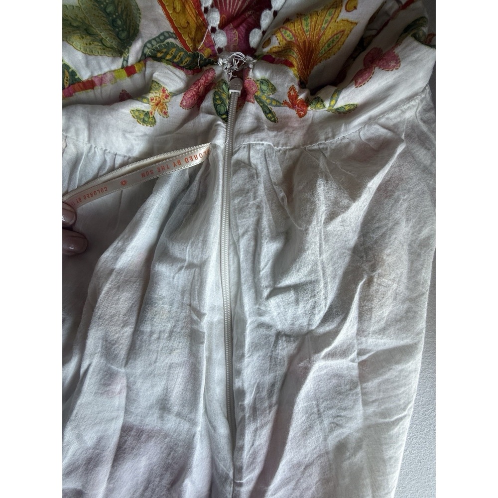 Farm Rio Macaw Bloom Tie Shoulder Mini Dress Large Ruffle Botanical Floral Zip - Picture 12 of 16